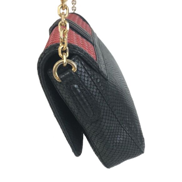MCM Red & Black Embossed Snakeskin Leather w/ Gold Chain Shoulder Bag, VGUC - Picture 4 of 14